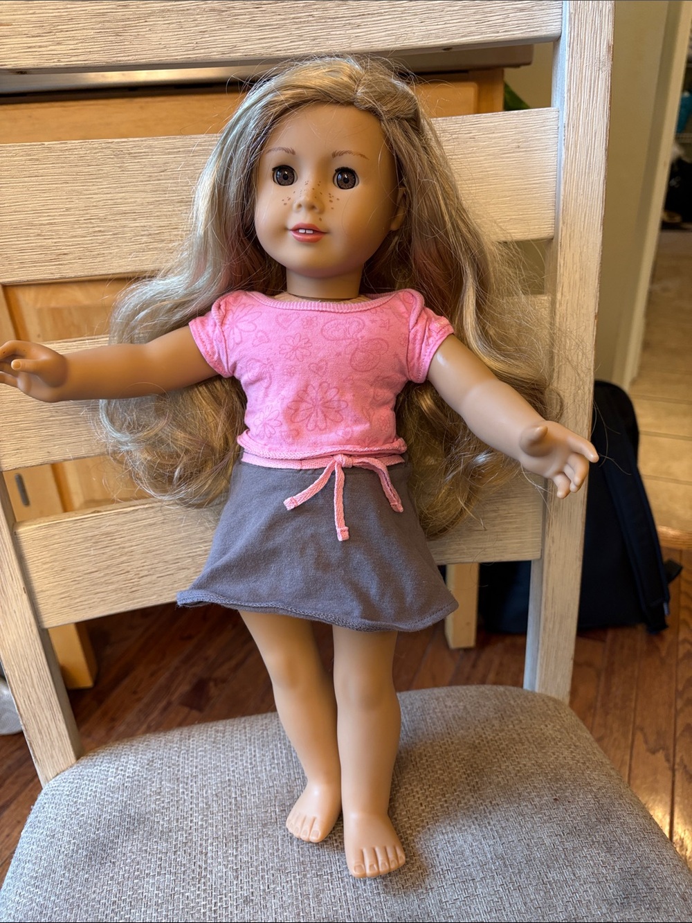 Teenie American girl Pink Floral Top & Gray Skirt Outfit for 18-Inch Kids Doll